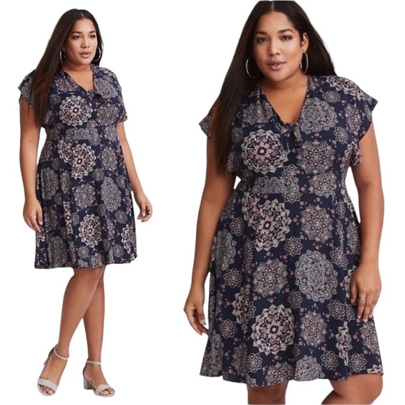 NWT Torrid Navy Mandala Print Skater Dress - Picture 1 of 15